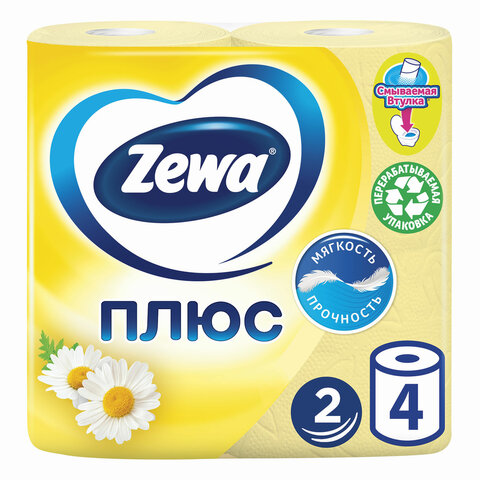 Бумага туалетная ZEWA Plus, 2-х слойная, спайка 4шт.х26м, аромат ромашки, 144065, ш/к 30304