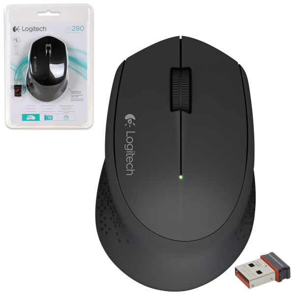 Мышь беспроводная оптическая LOGITECH MOUSE M280, USB, 2 кнопки+1 колесо-кнопка, черный