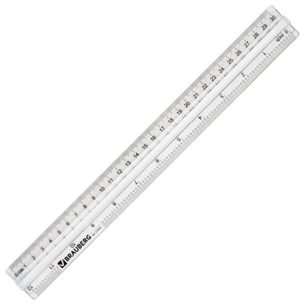 Линейка BRAUBERG "Quantum" 30см, с держателем, прозрачная, упак. с европодвесом, 210303