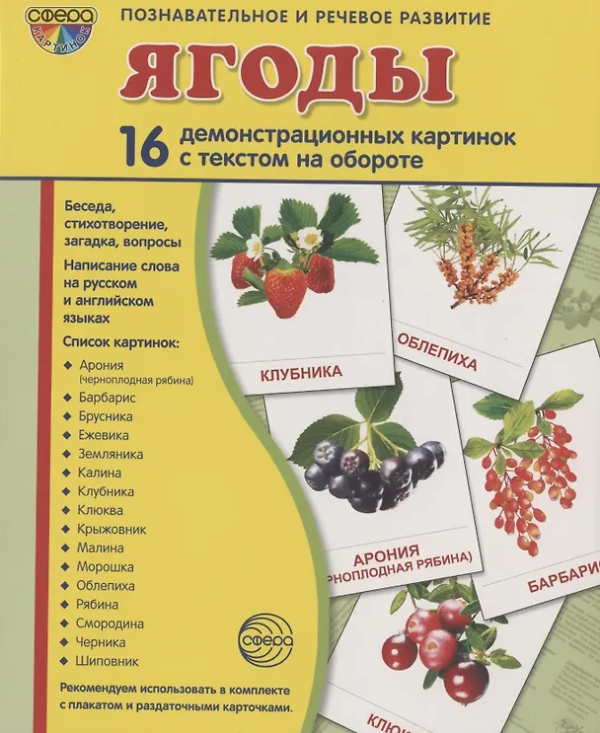 Дем. картинки СУПЕР Ягоды. 16 демонстр. картинок с текстом (учебно-методическое пособие с комплектом