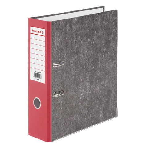 Папка-регистратор BRAUBERG, усиленный корешок, мраморное покрытие, 80 мм, с уголком, красная