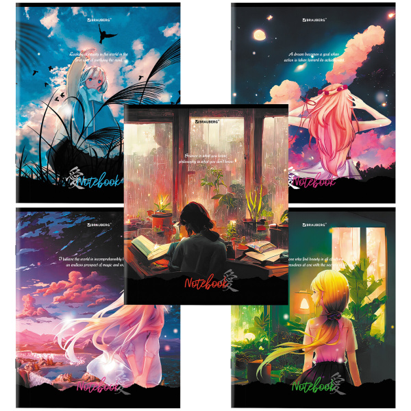 Тетрадь 80л. клетка BRAUBERG скоба, обложка картон, Anime Girls