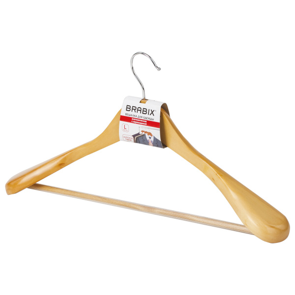 Вешалка-плечики р. 48-50, дерево, анатомическая, перекладина, цвет сосна, BRABIX "Люкс"