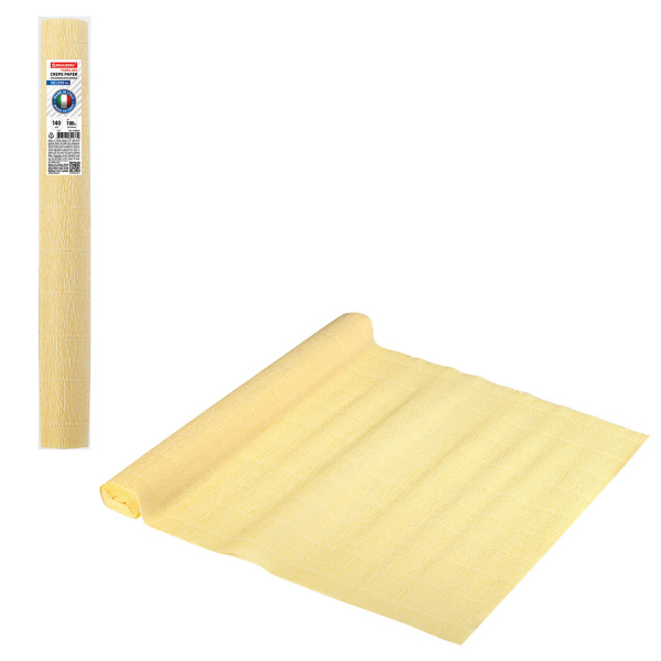 Бумага гофрированная/креповая (ИТАЛИЯ) 140 г/м2, 50х250 см, лимонно-кремовая (977), BRAUBERG FIORE, 