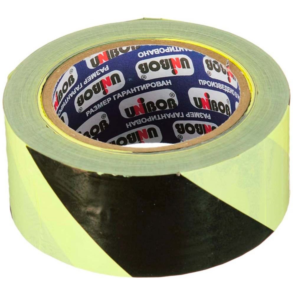 Леента сигнальная желто-черная, 50 мм х 150 м, UNIBOB, основа-полиэтилен, европодвес, 55372