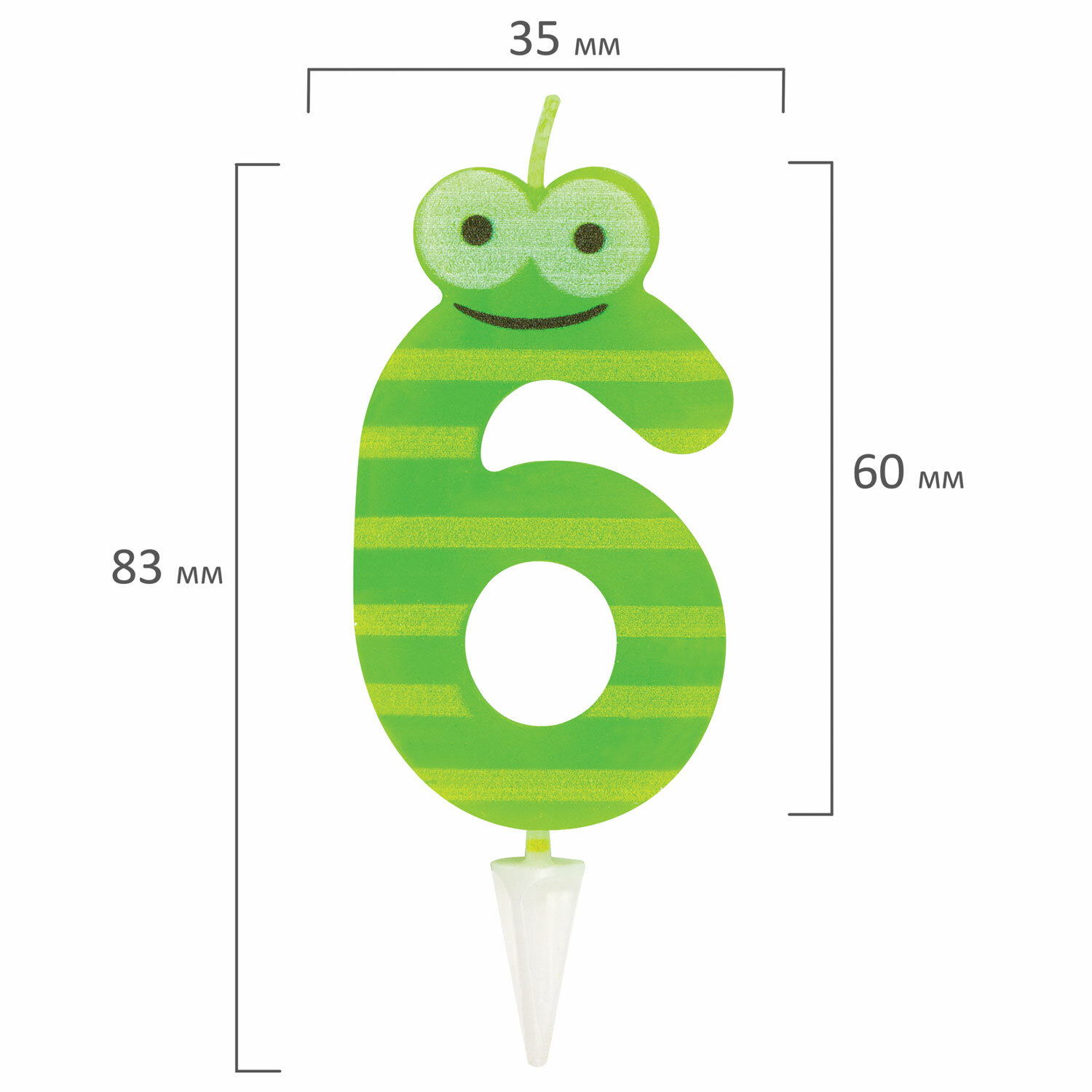 Свеча-цифра для торта "6" "С глазками", 6 см, ЗОЛОТАЯ СКАЗКА, с держателем, в блистере, 591409 