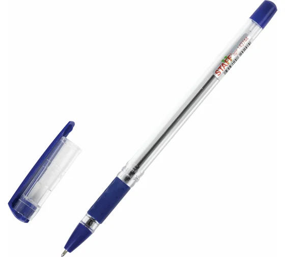 Ручка шариковая масляная с грипом STAFF "Basic OBP-11", СИНЯЯ, узел 1 мм, линия письма 0,5 мм