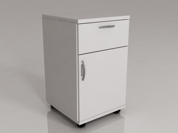 Тумба прикроватная ТП 1/05 на колесах (ящик, дверка), белая. Размеры: 450*450*700мм