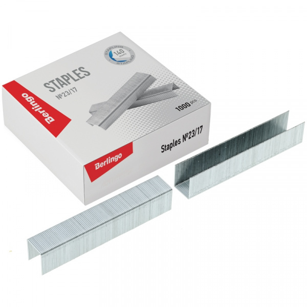 Скобы для степлера №23/17 Berlingo, оцинкованные, 1000шт. DSk_23170