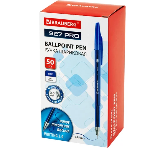 Ручка шариковая BRAUBERG 927 PRO "WRITING 3.0", СИНЯЯ, пишущий узел 0,5 мм, линия письма 0,25 мм Ручка шариковая BRAUBERG 927 PRO "WRITING 3.0", СИНЯЯ, пишущий узел 0,5 мм, линия письма 0,25 мм