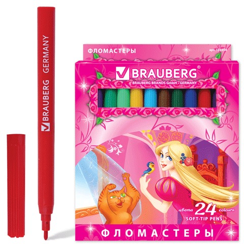 Фломастеры BRAUBERG "Rose Angel" (Ангел роз), 24цв, вент.колп, карт.упак., ув. срок служ, 150558
