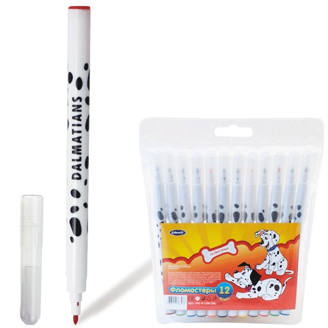 Фломастеры "Далматинцы" 12 цв., европодвес, 092Д/12