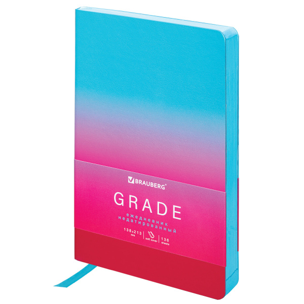 Ежедневник недатированный А5 (138х213мм) BRAUBERG "Grade", под кожу, 136 л., розовый-небесный