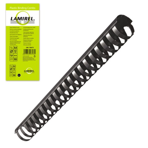 Пружины пластик. для переплета LAMIREL, комп 100 шт., 12 мм, для сшивания 56-80 л., черн, LA-78673