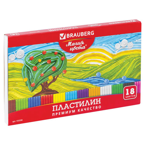 Пластилин BRAUBERG "Сlass Master" (Класс Мастер), 18 цв., высшее качество, 360г, со стеком, 103358