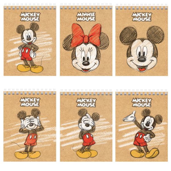 Блокнот МАЛЫЙ ФОРМАТ (110х145мм) А6, 40л, гребень, картон, клетка, HATBER, Микки Маус, 40Б6В1гр