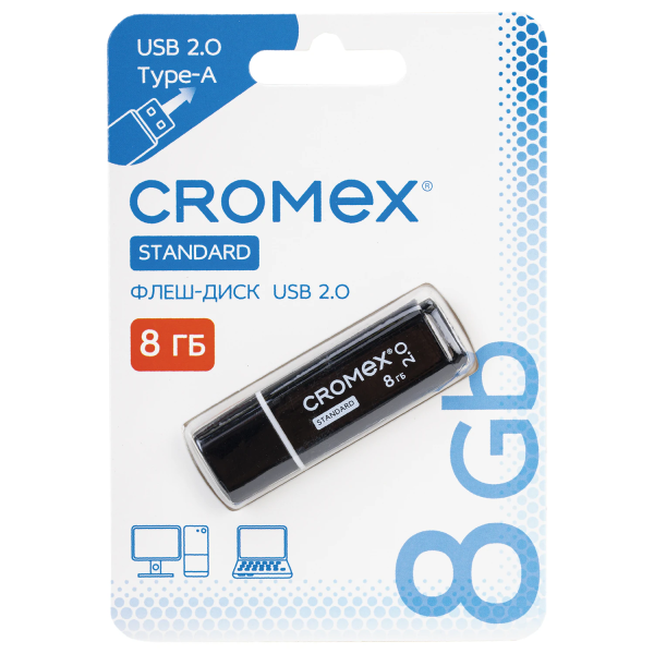 Флеш-диск 8 GB, CROMEX (КРОМЕКС) Standard USB 2.0, черный, 514157