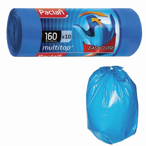 Мешки д/мусора 160л с ушками PACLAN "Multitop" в рулоне 10 шт., ПВД, 30 мкм, 90х125 см, синие, 1719