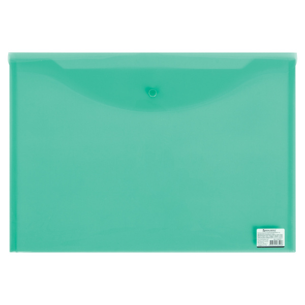 Папка-конверт с кнопкой BRAUBERG А3, прозрачная , зеленая, 0,18мм, 224033