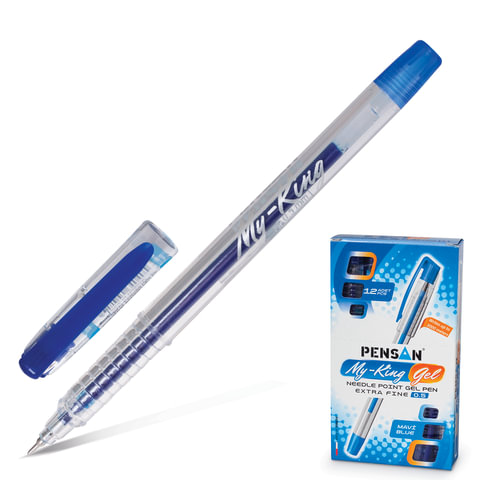 Ручка гелевая PENSAN "MY-KING", корпус прозр., толщ. письма 0,5 мм, 2227, синяя