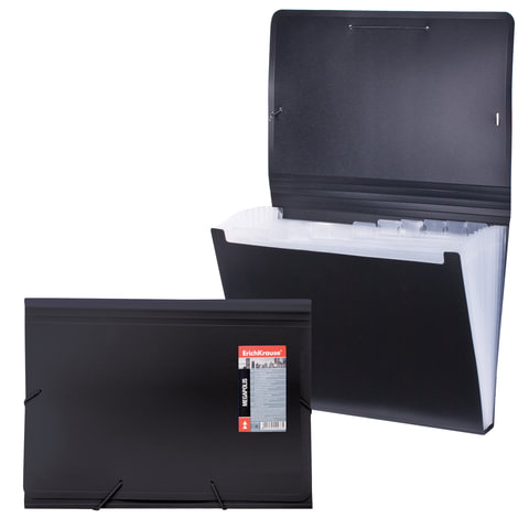 Папка на резинках ERICH KRAUSE "Megapolis" А4, 13 отделений, пласт. индекс, черный, 14432