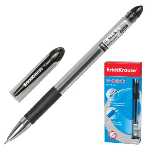 Ручка гелевая ERICH KRAUSE "G-STICK", с резиновым упором, толщина письма 0,5 мм, черная