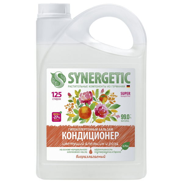 Кондиционер для белья SYNERGETIC "Цветущий апельсин и роза" 3,75л, концентрат, ш/к 52317