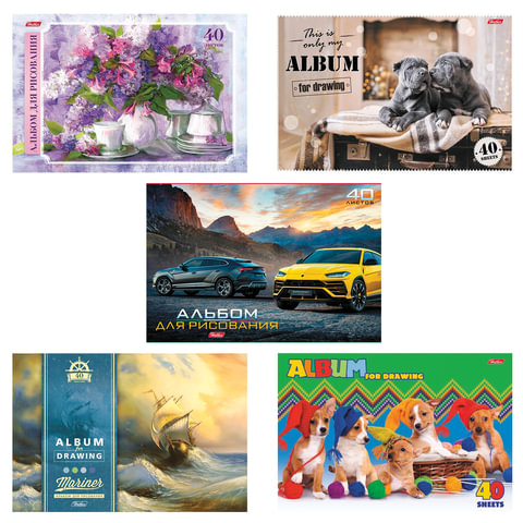 Альбом для рисования, А4, 40 л., обложка картон, HATBER "Ассорти", 40А4В, A274149