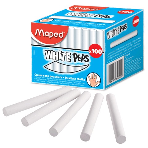 Мелки MAPED (Франция), НАБОР 100шт., белые, круглые, специальная формула "без пыли", 935020