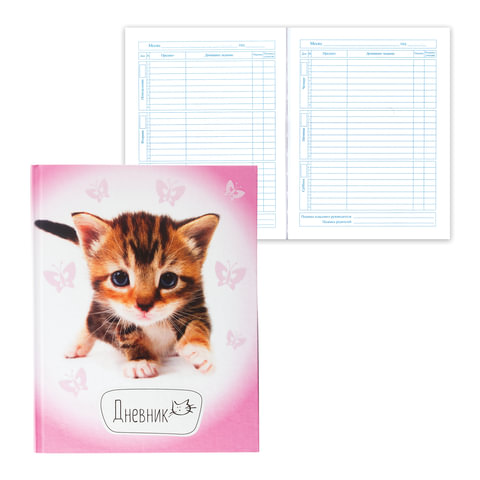 Дневник 1-4 класс, твердый, BRAUBERG, выб. лак, КОТЕНОК, 104234