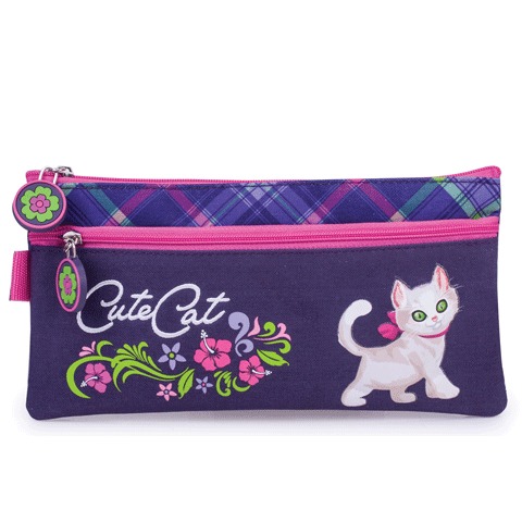 Пенал-косметичка BRAUBERG для нач.школы, дев., темно-фиолетовый, Кошка, 21*11см, 224667