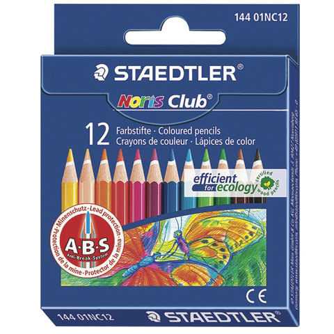 Карандаши цветные STAEDTLER (Германия) "Noris club", 12 цветов, грифель 3мм, укороченные,144 01NC12