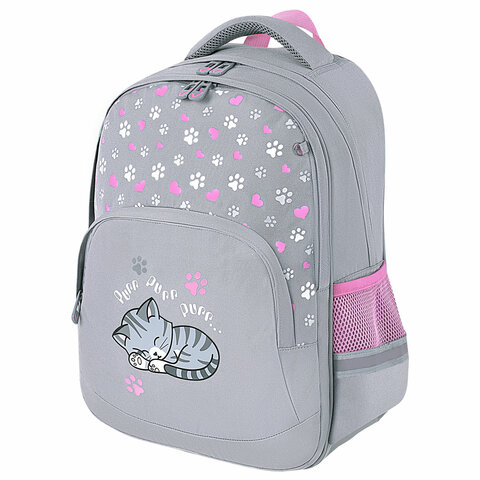 Рюкзак BRAUBERG SOFT, 2 отделения, 3 кармана, "Sleepy cat", СВЕТЯЩИЙСЯ, 40х31х15 см, 272035 ОБ