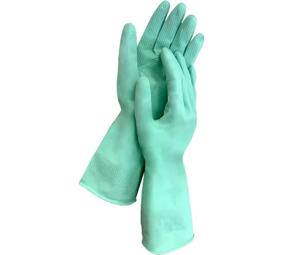Перчатки МНОГОРАЗОВЫЕ латексные LAIMA, С АРОМАТОМ АЛОЭ, зеленые, хлопчатобумажное напыление, размер 