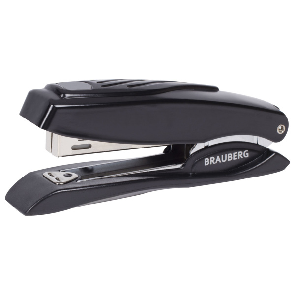 Степлер №10 метал. BRAUBERG "ST-200M", до 16 листов, с резиновой накладкой и антистеплером, черный