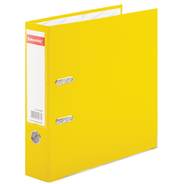 Папка-регистратор с покрытием из полипропилена, 75 мм, прочная, с уголком, BRAUBERG, желтая