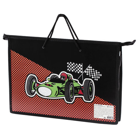 Папка на молнии с ручками BRAUBERG А4, пластик,  мальчик, Гонка, 226621