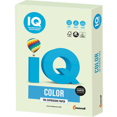 Бумага IQ (АйКью) color, А4, 160 г/м2, 250 л., пастель светло-зеленая, GN27