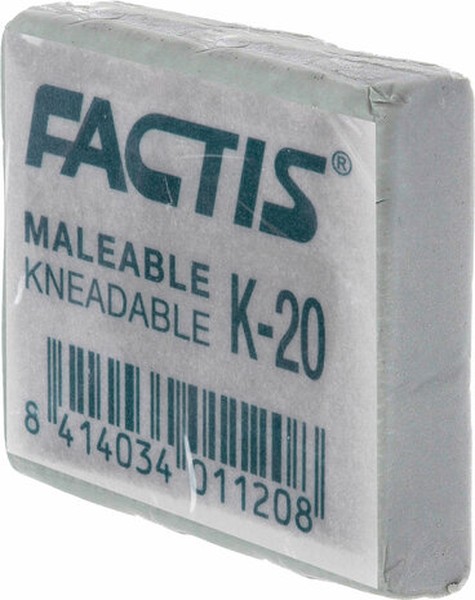 Ластик-клячка FACTIS K 20 (Испания), 37х29х10 мм, серый, прямоугольный, супермягкий, натуральный кау