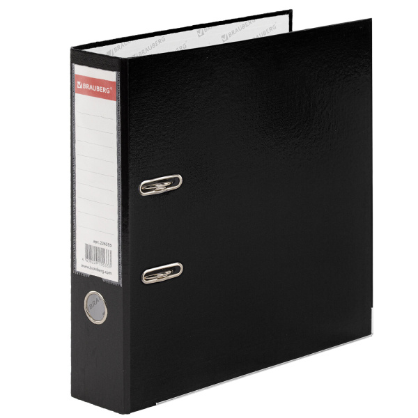 Папка-регистратор с покрытием из полипропилена, 75 мм, прочная, с уголком, BRAUBERG (БРАУБЕРГ), черн