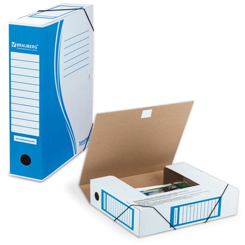 Папка архивная на резинках STAFF 75мм, микрогофрокартон, СИНЯЯ, до 700 листов 