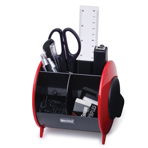 Канцелярский набор BRAUBERG "Motion 45°", 9 предм, вертик. вращ., черн/красн, блистер, 231927