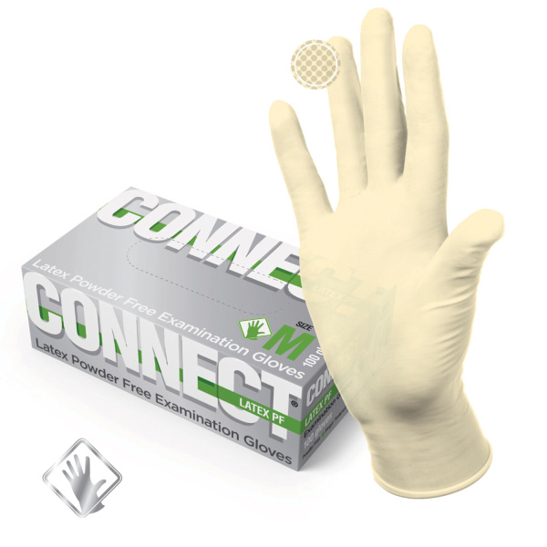 Перчатки смотровые латексные CONNECT, 50 пар (100 штук), размер M (средний)