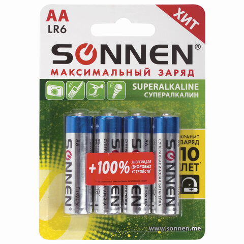 Батарейка SONNEN, AA (LR6), "Digital Power", СУПЕРАЛКАЛИН, 1.5В, 451094