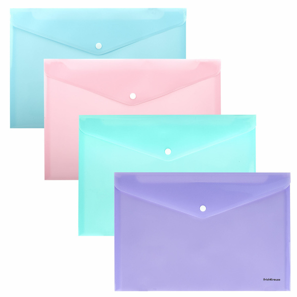 Папка-конверт с кнопкой ERICH KRAUSE "Diagonal Pastel", А4, до 120 л., непрозрачная, ассорти, 0,18 м