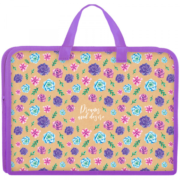 Папка с ручками А4, ArtSpace "Violet", пластик, на молнии, 45мм ПТ-14_29547