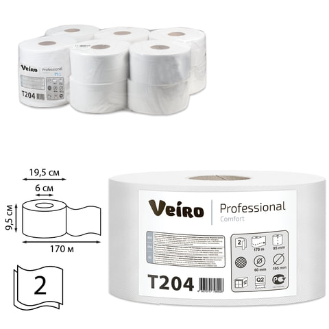 Бумага туалетная 170м (Т2) VEIRO Comfort, 2-х слойная, Цена за 1рул, (уп.12шт.)