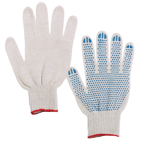 Перчатки хлопчатобумажные ЛАЙМА, ГОСТ, 4 нити, комплект 5 пар, ПВХ точка, 7,5 класс, 46-48 г, 166 те