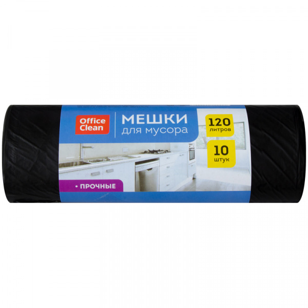 Мешки д/мусора 120л OfficeClean в рулоне 10шт. ПНД, 70*110см, 15мкм, черные, в рулоне