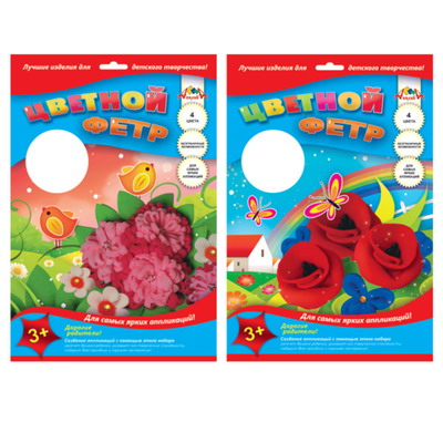 Набор для творчества АППЛИКА "Цветной фетр": 4 листа А4, 4 цвета, С1909